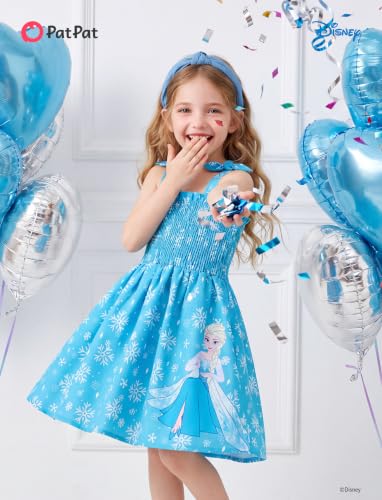 Image of Disney Princess Frozen Elsa Minnie Stitch Toddler Girl Dress Bow Tie Straps Smocked Summer Outfit Birthday Party Clothes 2-9Y