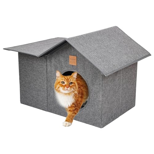 BULANGDE Caseta de Gatos para Exterior, Casa Plegable para Gatos Cueva Gato con Manta Invierno Impermeable Techo Desmontable Refugio de Gatos Callejeros