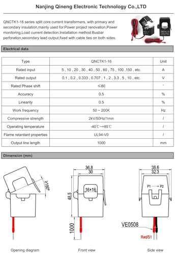 Sensor de CA de núcleo dividido QNCTK1-10 con salida de voltaje 1V para líneas de 5A 4