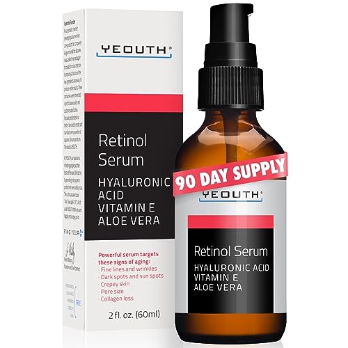 YEOUTH Retinol Serum für das Gesicht mit Hyaluronsäure, feuchtigkeitsspendendes Retinol Nachtserum für das Gesicht, Retinol gegen Akne, Falten & dunkle Flecken, Anti Aging Serum 60ml