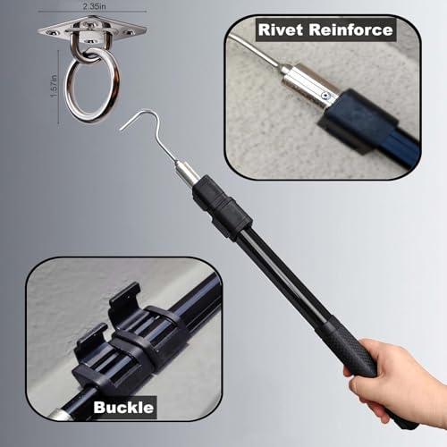Image of Extendable Attic Pull Down Hook, Ladder Door Stairs Puller System Kit Rod Pole, Replacement for Ropes Cord String with Stainless Steel Ring Handle