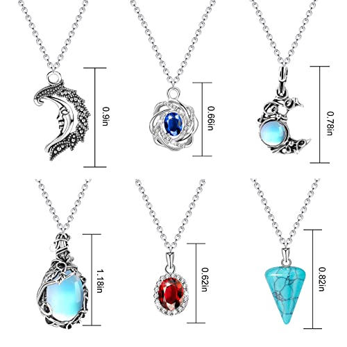 Winsenet 15 Pcs Crystal Necklaces Aesthetic Chakra Necklace Hippie Vintage Jewelry Healing Stone Sun Moon Feather Necklaces For Women Mothers' Day Gift Pendant Jewelry For Women Girls With Gift Box #TOP1