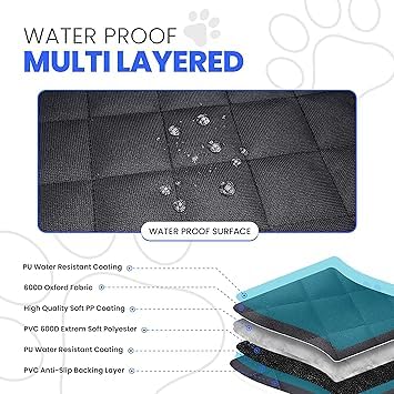 Image of Dog Seat Cover for Back Seat, 100% Waterproof with Mesh Window, Scratch Prevent Anti-Slip Dog Car Hammock, Standard (Blue, Mesh Window Hatchback Car seat Cover)