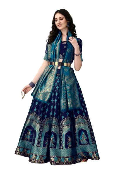 Anadi Creation Women's Zari Work Kanjivaram Silk Beautiful Ethinic Wear Unstitched Lehenga Choli With Dupatta (AK2)-picture-17