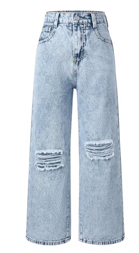 Jean ample à jambes larges filles Happy Cherry 5-14 ans pantalon denim taille haute avec poches