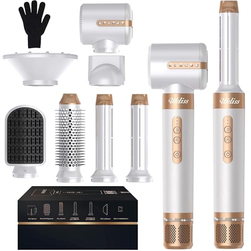 Secador Pelo Profesional UKLISS 7 en 1 con Moldeador Cepillo Alisador y Rizador Automático Blanco