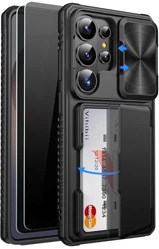 Vihibii Coque pour Samsung Galaxy S26 Ultra avec 2 Pièces Verre Trempé Anti Espion, Porte Carte, Protection Appareil Photo, Militaire Antichoc Silicone Étui...