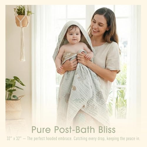 Image of Ultra-Soft Muslin Baby Hooded Towel - 32 x 32 Inches, Ideal for Bath & Beach, Suitable for Both Boys & Girls from Newborns to Toddlers