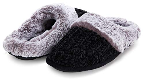 Floopi Womens Indoor/Outdoor Soft Cuff Chenille Knit Plush Two Tone Fur Clog Slipper W/Memory Foam (333)