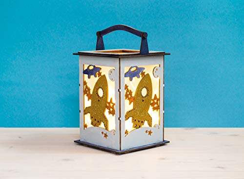 Rayher Wooden Lantern Building Kit with Rocket Design, DIY Wood Craft Set including 15 slot-together Pieces, natural wood - Image 4