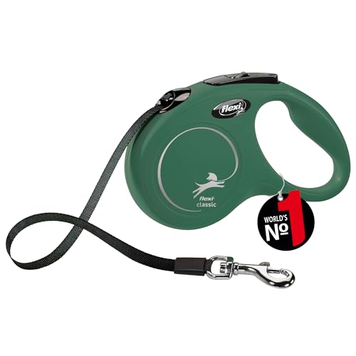 FLEXI - Guinzaglio New Classic S Nastro - Sistema di Frenata Confortevole - Componenti Riflettenti - Compatibile LED - Estensibile Multi Box - 5 m - Per Cani Fino a 25 kg