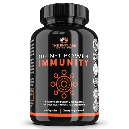 THE ENCLARE NUTRITION 10 in 1 Immune Support Booster Supplement with Echinacea, Vitamin C and Zinc, Turmeric, Ginger, B6, Elderberry for Adults Immunity Defense Vitamins, Made in USA Veg Cap 60 Ct (1)