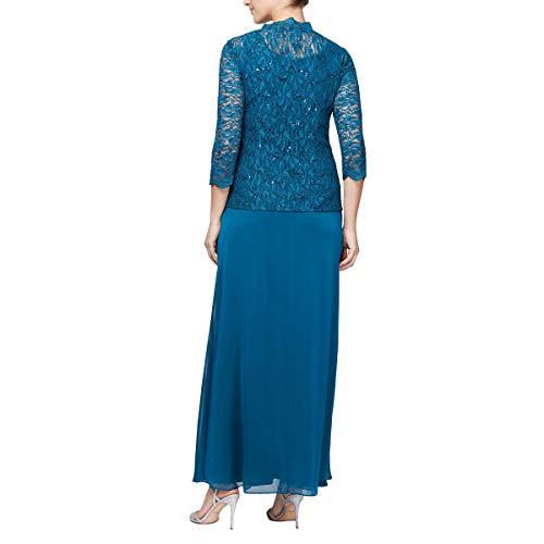Image of Alex Evenings Women's Long Mock Jacket Dress with Satin Skirt, Peacock, 10