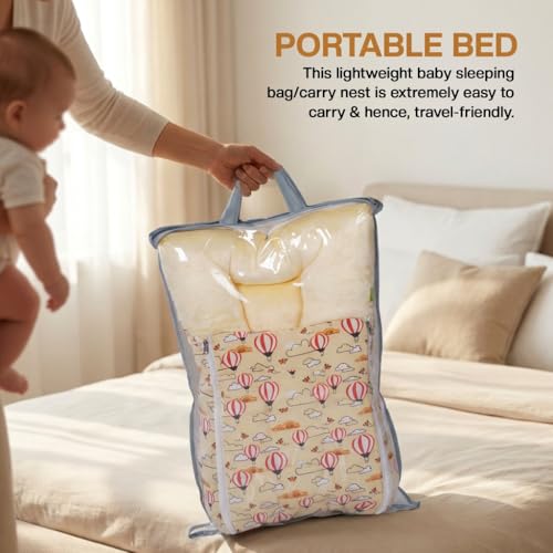 Image of Baybee 3-in-1 Baby Sleeping Bag & Carrying Bed | Velvet Cotton Carry Nest for New Born | Soft & Travel Friendly Sleeping Bag for Babies 0-6 Months (Yellow)