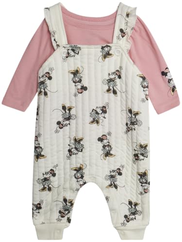 Image of Disney Baby Girls' Minnie Mouse 2 Piece Overall Set - Fleece Romper Long Sleeve T-Shirt Set (Newborn/Infant)