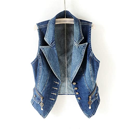 Chaqueta sin mangas de mezclilla para mujer ideal para tardes de verano 2