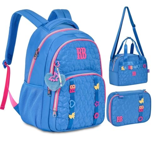 Kit Mochila Lancheira e Estojo Escolar Juvenil Rebecca Bonbon Azul