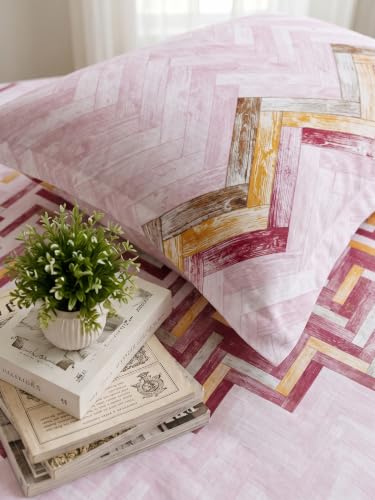 Image of Mafatlal 186 TC Autumn Delight 100% Cotton Single Flat Bedsheet | 60 x 90 Inches | Soft & Breathable Floral Printed Bed Linen | Includes 1 Matching Pillow Cover | Candy Pink