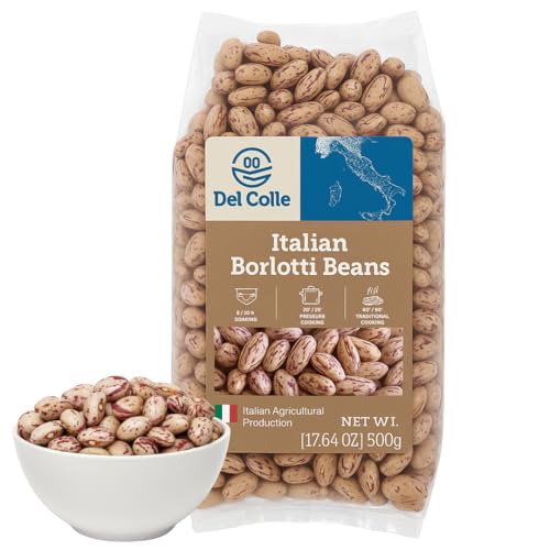Del Colle Italian Borlotti Beans – Premium Italian Dry Cranberry Beans for Cooking – Ideal for Pasta e Fagioli, Soups, Salads, Veloutés, and Sides – All-Natural – 1.1 lb (500g) Bag