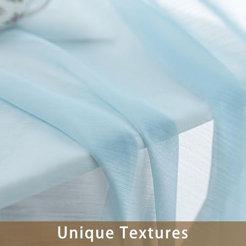 Image of Blue Sheer Curtains 108 Inches Extra Long, Privacy Semi Sheer Curtains for Living Room Bedroom, Light Filtering Rod Pocket Voile Window Drapes 2 Panels Set, Each 42 inch W x 108 inch L