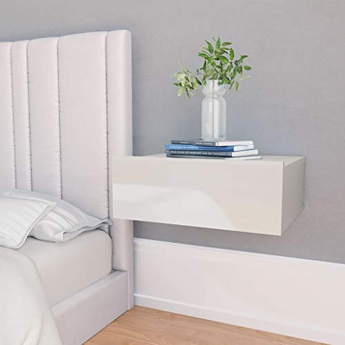 Tidyard Mesitas de Noche Flotante Mesita con Cajon Mesas de Noche Dormitorio Balda Flotante Armario para Pared Aglomerado Blanco Brillante 40x30x15cm