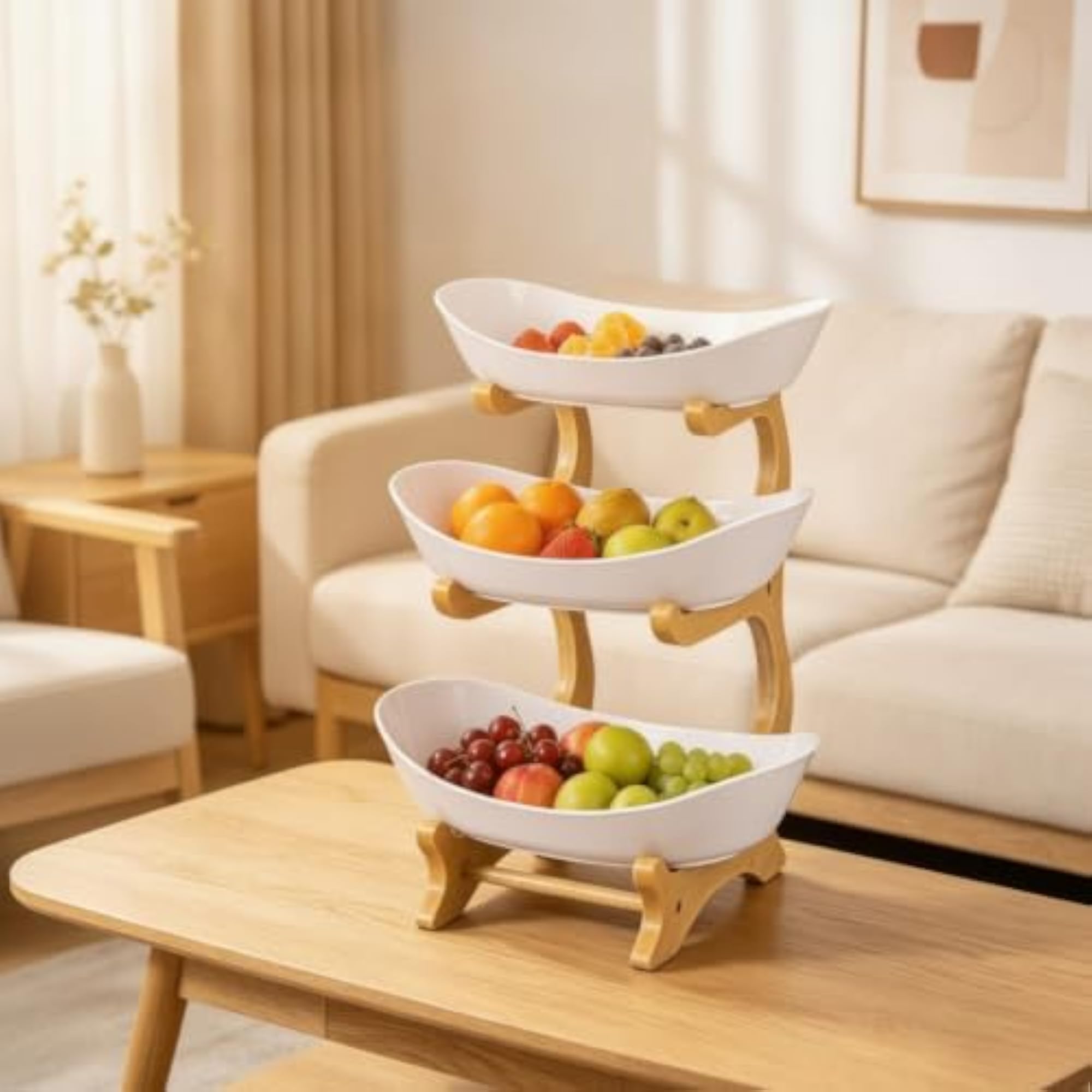 Tiered Fruit Tray Stand with Bamboo Rack