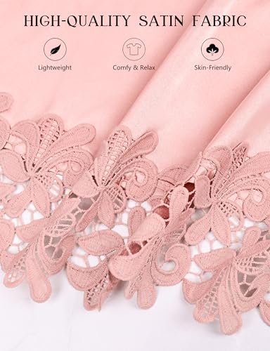 Image of EPLAZA Bride Robe for Wedding Day Set Bridal Robe Lace Trim Silky Embroidery Satin Kimono for Bridal Party