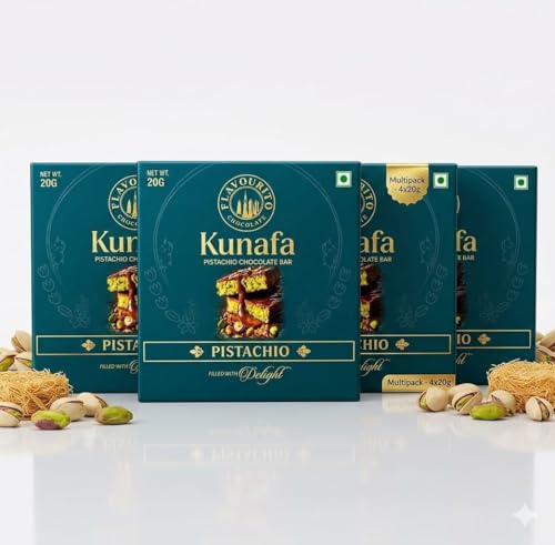 Image of Flavourito Kunafa Pistachio Chocolate Bar 20g, Satisfying, Sharp Snap Of Smooth Milk Chocolate that Gives Way to a Creamy, Rich, and Nutty Pistachio (20g Pack Of 4) DECADENT FOODS