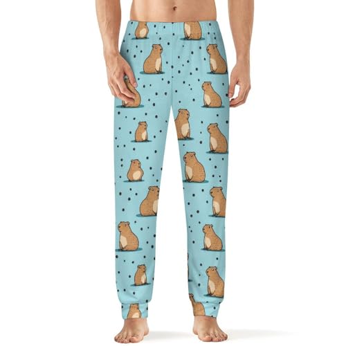 Cute Capybara Men's Pajamas Pants Lightweight Sleep Lounge Pant Pjs Bottoms Casual Sleepwear