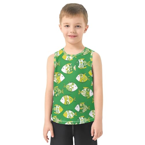 J JOYSAY Abstract Fish Green Boys Tank Top Sleeveless Muscle Shirts Quick Dry Workout Sport Active Kids T-Shirts 3-15T2
