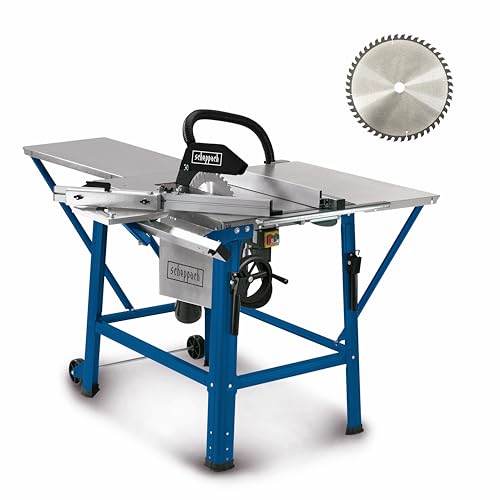 Scheppach Scie circulaire sur table TS310 | 400V | 2200W | Lame Ø315mm | Hauteur de coupe 83mm | Avec élargissement de table, 2ème lame, rail de guidage & chariot coulissant | inclinable jusqu'à 45°