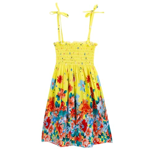 KAKU NANU Girls Summer Dresses Tween Kids Sleeveless Sundress Boho Smocked Tie Strap Outfit 3-11 Years