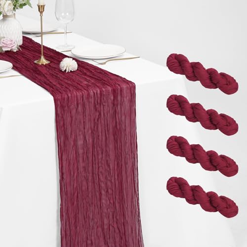Lot de 4 Chemins de Table en Étamine, Chemin de Table Bohème en Gaze de 55 x 300 cm, Tissu...