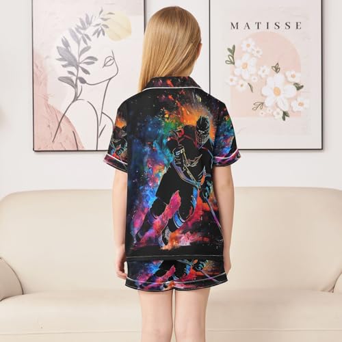 ALAZA Ice Hockey Player Hipster Satin Pajamas Set Short Sleeve Button Down Sleepwear Summer Pjs 2 Piece4