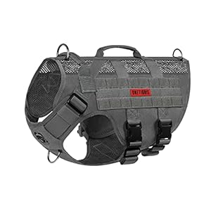 OneTigris Harnais pour Chien, Aire Mesh Tactique Harnais, Harnais Réglable pour Chiens Adapté aux Chiens de Taille Moyenne/Grande, avec Deux Poignées Confortables – Gris S