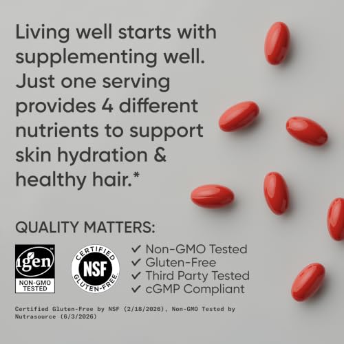 Image of Sports Research Hair, Skin & Nails Complex - Supports Hair Growth, Glowing Skin & Strong Nails - w /Lustriva Biotin, Collagen, Hyaluronic Acid & KeraGLO Keratin - Non-GMO, Gluten-Free, 60 Softgels