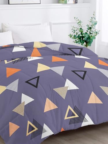 Image of HOMEKART 220 GSM Premium Reversible Microfiber AC Comforter for Single Bed | Soft, Lightweight & Breathable All-Season 3-Layer Quilted Blanket (150 cm x 225 cm, Trangle, Dark Grey & Rust)