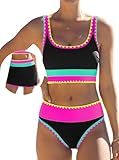 popvil High Waisted Bikini Sets for Women Tummy Control Swimsuits 3 Piece Bathing Suits Neon Swimwear with Skirt 2026