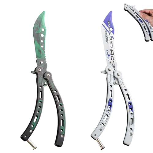WANDGU Entrenador de mariposas: 2 piezas de navaja mariposa plegable para practicar hoja de peine de mariposa sin filo de acero inoxidable para cuchillo de entrenamiento Balisong para principiantes
