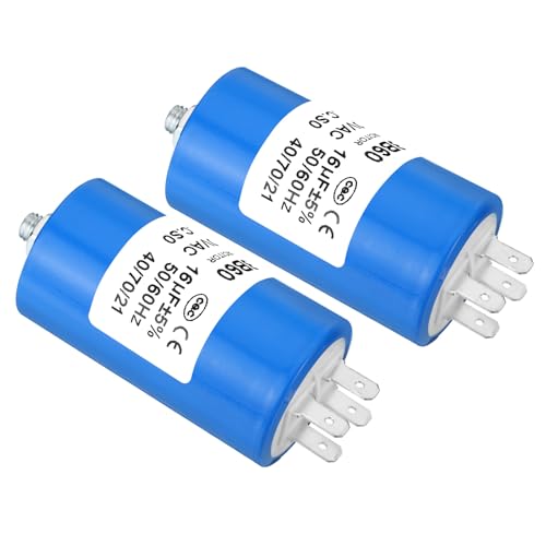 YOKIVE 2 Piezas Condensador CBB60 De 16uF Con 4 Pines De Tornillo, AC 250V (Azul, 70 X 40mm)