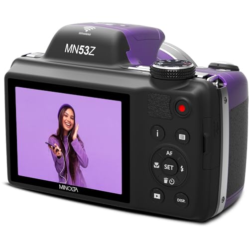 MINOLTA MN53Z 16 MP / 1080P FHD Bridge Digital Camera w/53x Optical Zoom (Purple) Bundle with 32GB Memory Card + Camara Bag + Cleaning Kit + Vlogging Tripod + Accessories - Image 8