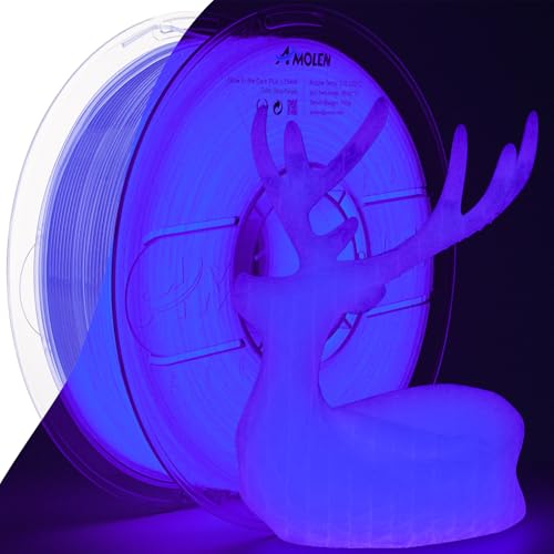 Image of AMOLEN 3D PLA Printer Filament, 1.75mm Glow in The Dark Blue Purple PLA Filament for 3D Printing, Best with UV Lamps, 1kg Spool (2.2lbs), Dimensional Accuracy + /- 0.02 mm, Fit Most FDM 3D Printers