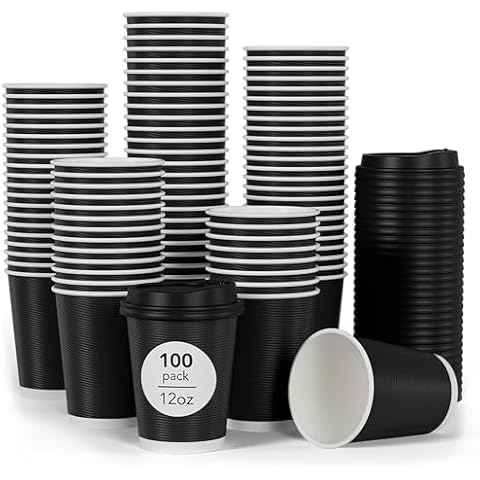 DAILYLIFE 100 Pack 12oz Disposable Coffee Cups with Lids| Takeout Paper Coffee Cups for Hot Chocolate, Hot Lemonade, Hot Tea and Hot Beverage Cover