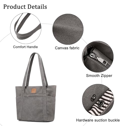 ArcEnCiel Canvas Multi-pocket Womens Shoulder Handbag With Zipper,For Large Capacity Purse Bags Handbag4