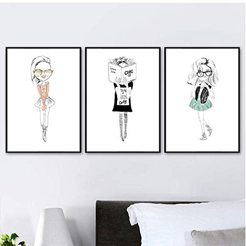 Affiche de bande dessinée mode fille : peinture sur toile pour décoration murale salon