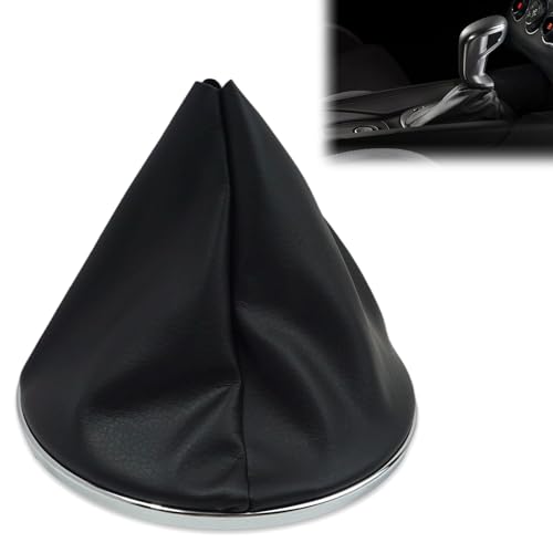 MSMXCS Soufflet de Levier de Vitesse en Simili Cuir avec Couture, Pommeau de Vitesse Noir et Cadre Chromé pour Fiat 500 500c 2007-2015 55344016 50293173...