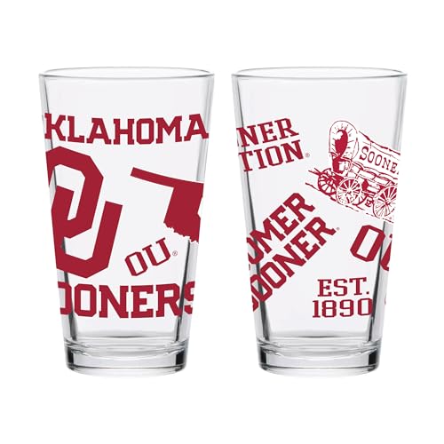 INDIGO FALLS Officially Licensed 16oz Medley Pint Glass – Set of 2 – Durable Glass Construction – Perfect for Game Day & Everyday Use (Oklahoma Sooners)
