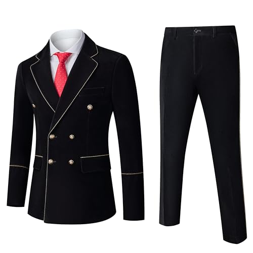 Men's Velvet Suit Slim Fit 2 Piece Set - Double Breasted Formal Tuxedo for Wedding, Prom, Party Includes Jacket & Pant