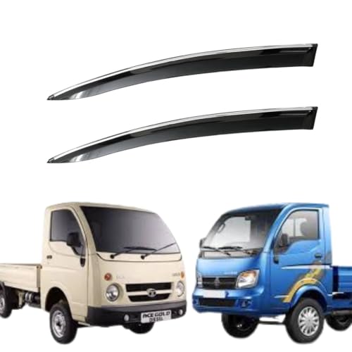 Image of CAR SAAZ Unbreakable Chrome Smoke Door Visor for ACE | Premium Sun, Rain Wind Deflector Chrome Strip Side Door Rain Visor - Set of 2 Pcs