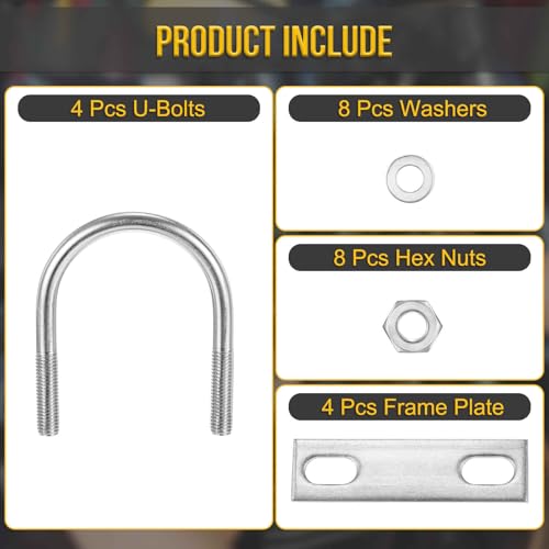 Image of DTGN M8x51x78mm U Bolts Round Kit - 4Set - 304 Stainless Steel U-Bolt Kit with Nuts, Washers, Frame Plate - Good for Pipe, Trailer, Automotive, Leaf Spring Fastener